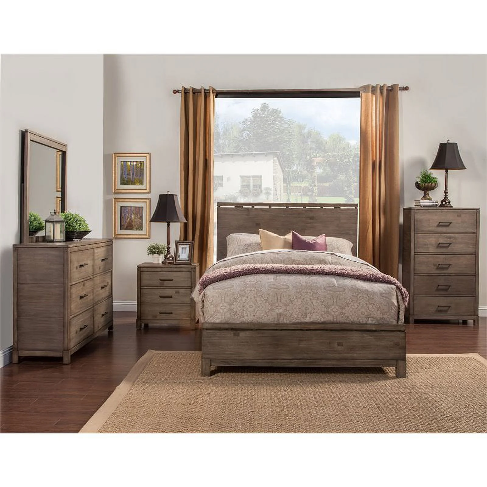 Bowery Hill Standard King Wood Panel Bed in Weathered Gray
