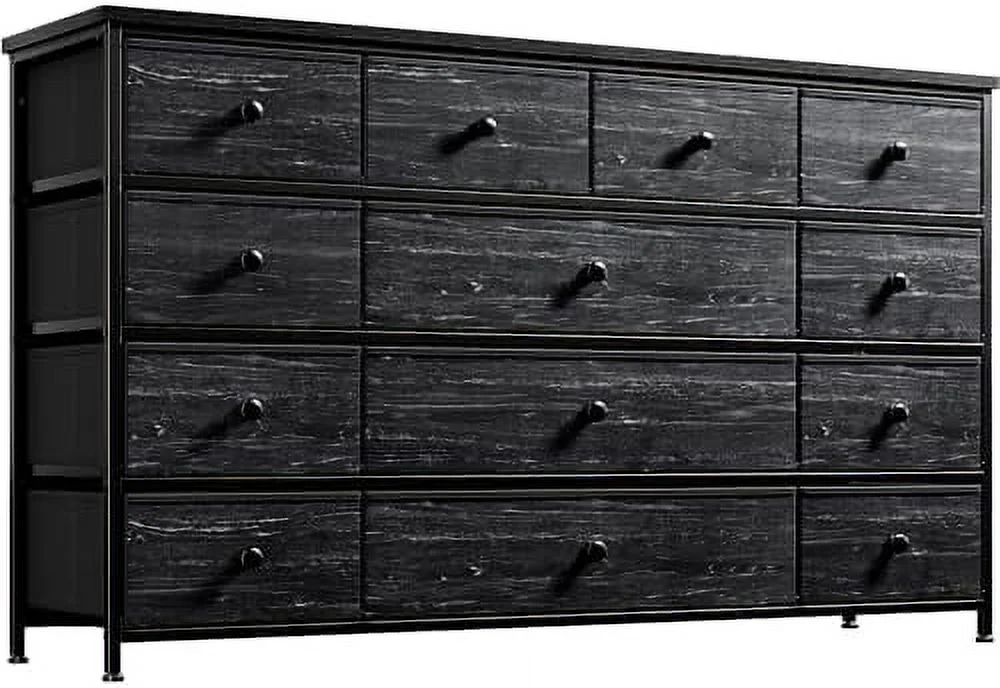 Dresser TV Stand with 13 Drawer  Black Dresser for Bedroom  Large Dressers & Chests of Drawers  Tall Dressers for Bedroom Closet Entryway  Fabric Dresser Organizer  Black Wood Veins