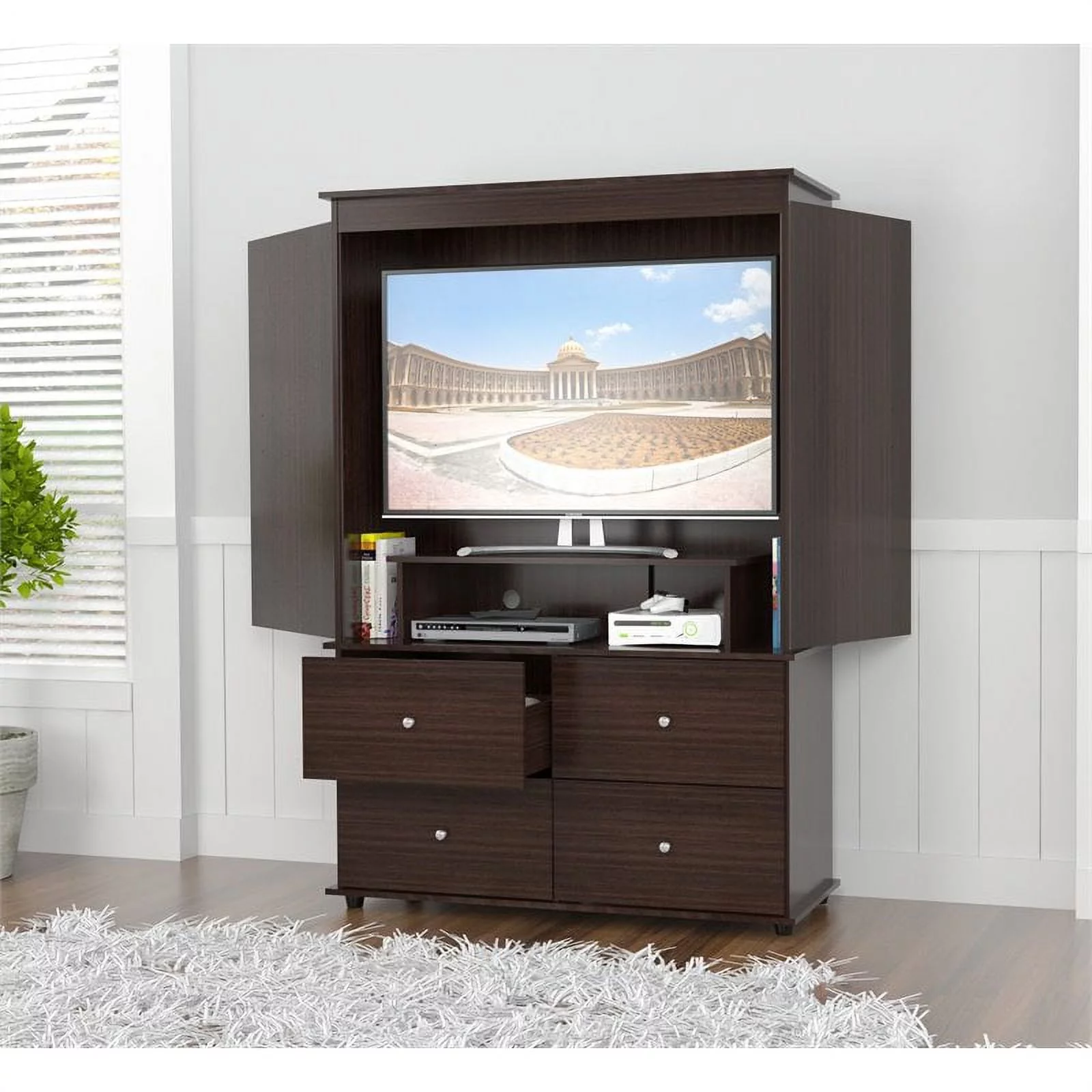 Home Square 2-Piece Set with TV Armoire & 2 Drawer 4-Shelf Armoire