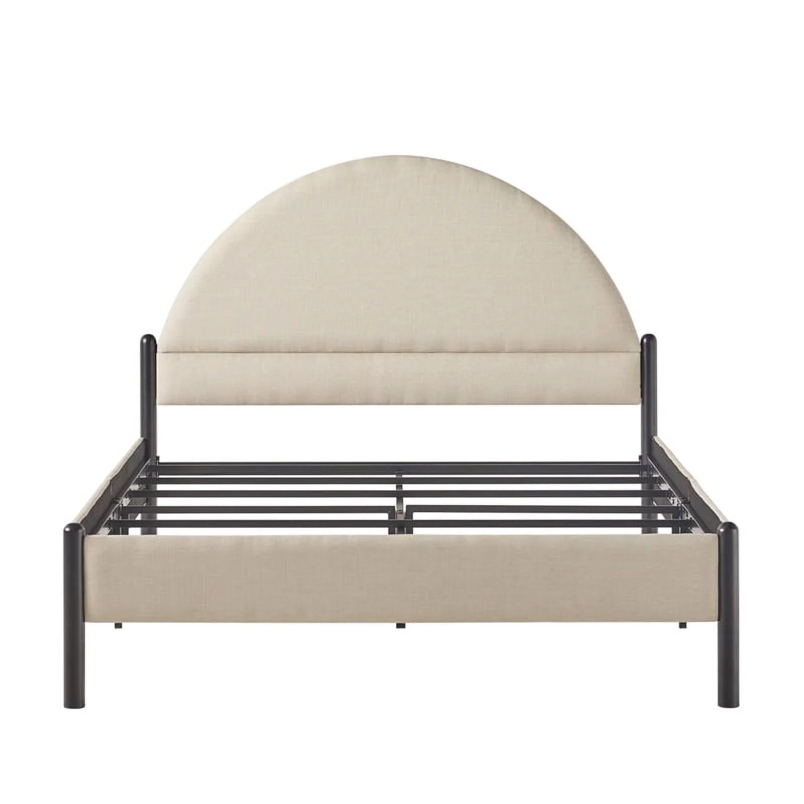 Pemberly Row Upholstered Metal Queen Bed with Arched Headboard in Oatmeal