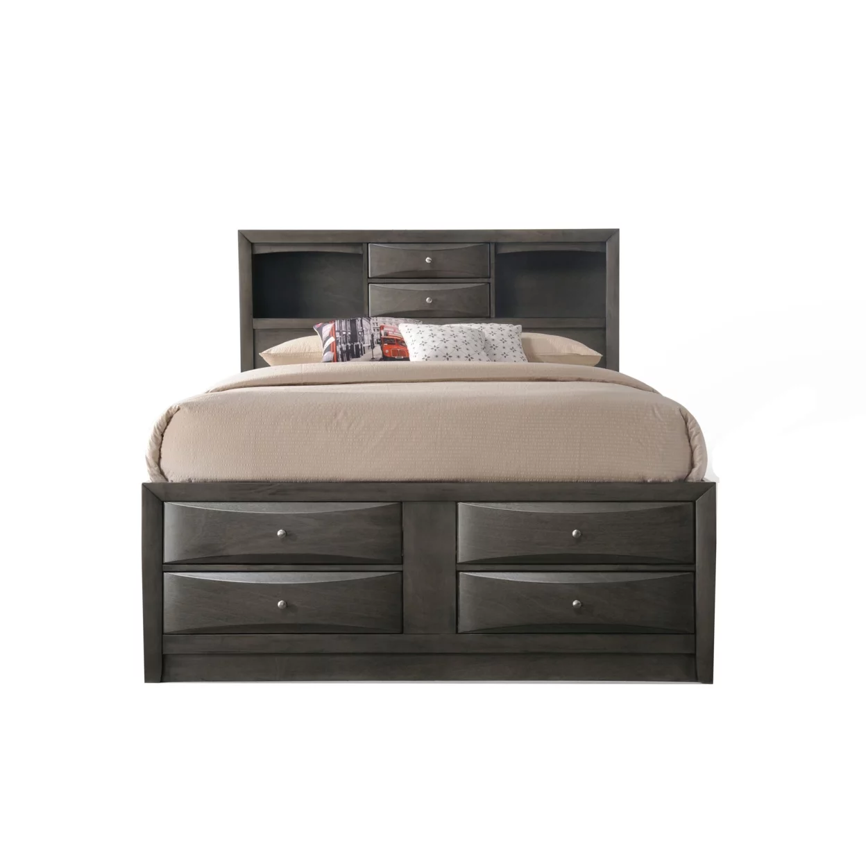 Panel Design Full Size Bed with Bookcase and Drawers Taupe Brown - Saltoro Sherpi