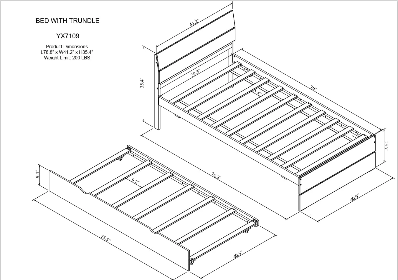 Moder Platform Bed With Trudle Ad Headboard, Size Trudle Bed Frame,Wood Slats Support For Boys/Girls/Adult Bedroom,White Ad Light Oak