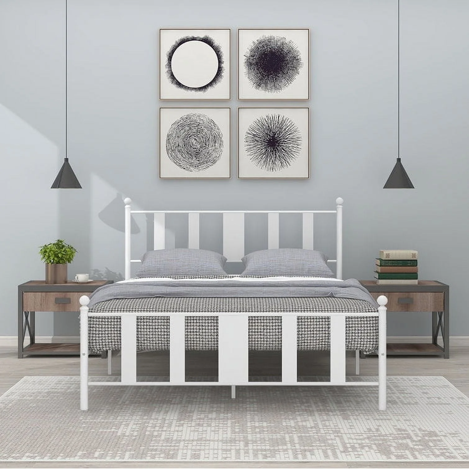 AGARTT Queen Size Metal Bed Frame With Headboard And Footboard,Easy Assembly,White