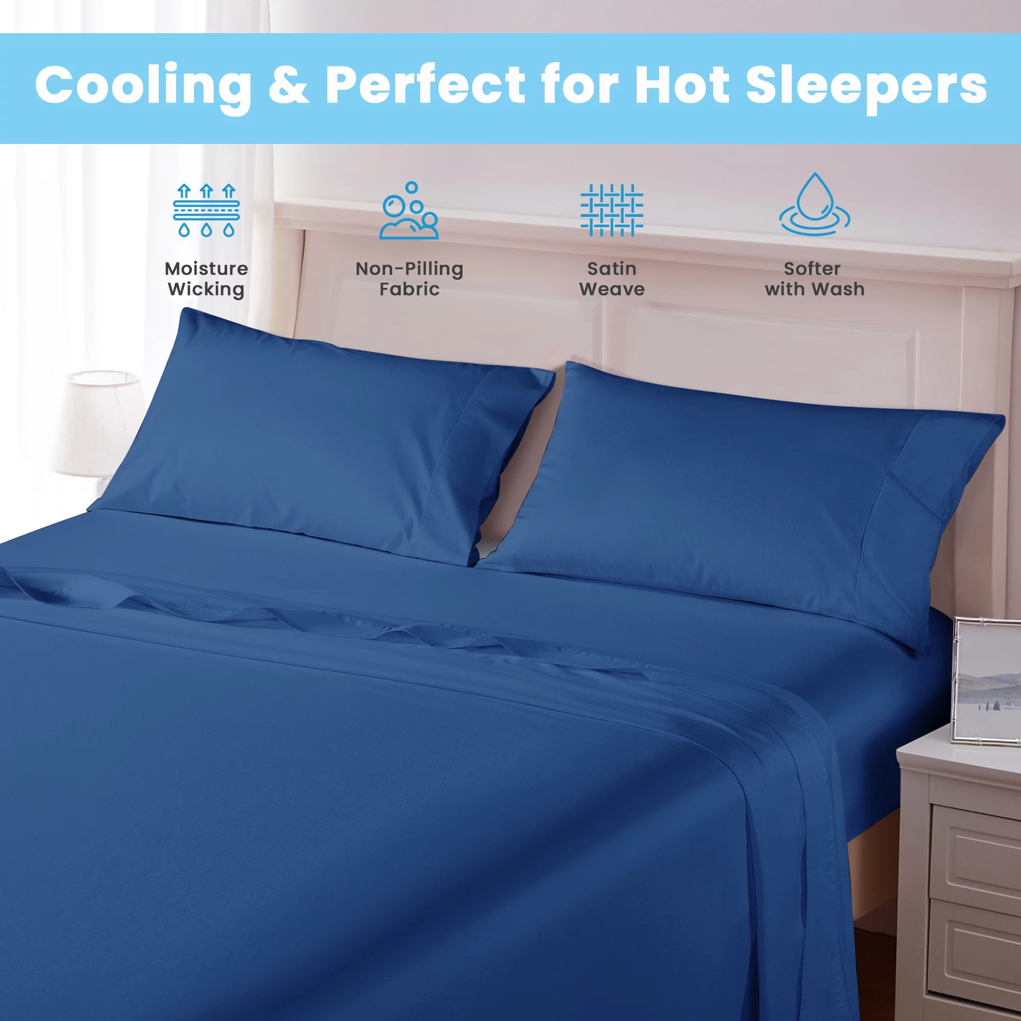 Shilucheng 100% Egyptian Cotton Cooling Bed Sheet Set, 1200 Series Luxury Percale Sheets Set, 16