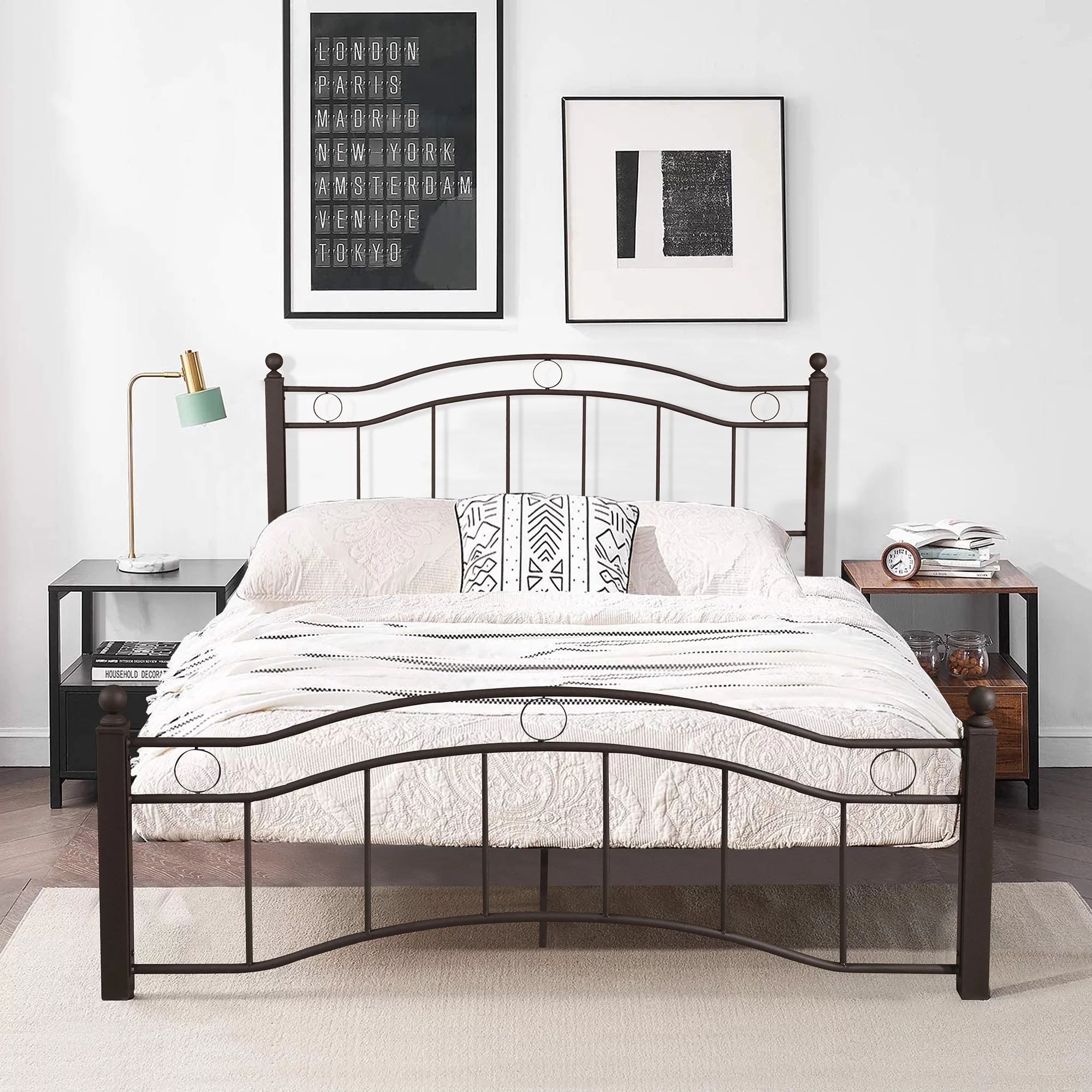 King Size Metal Bed Frame with Headboard and Footboard Bronze