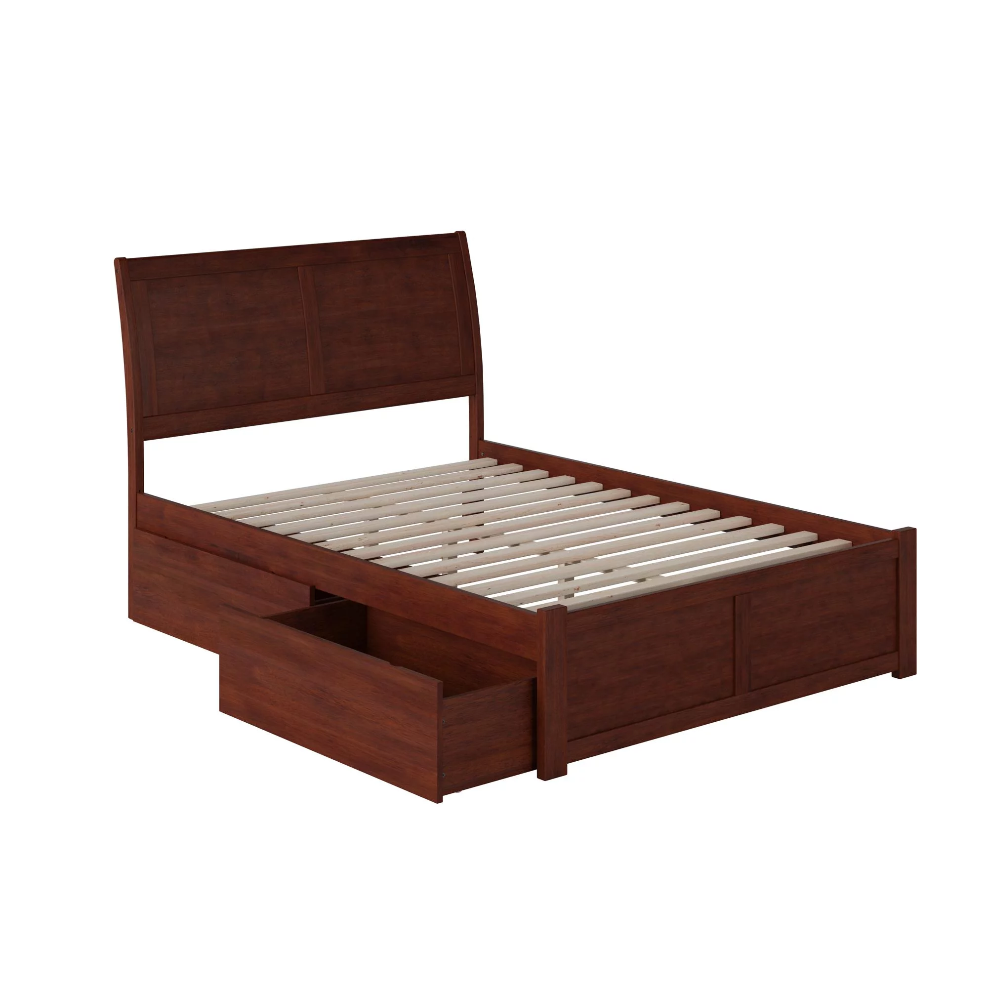 Portland Platform Bed with Flat Panel Foot Board and 2 Urban Bed Drawers in, Multiple Colors and Sizes