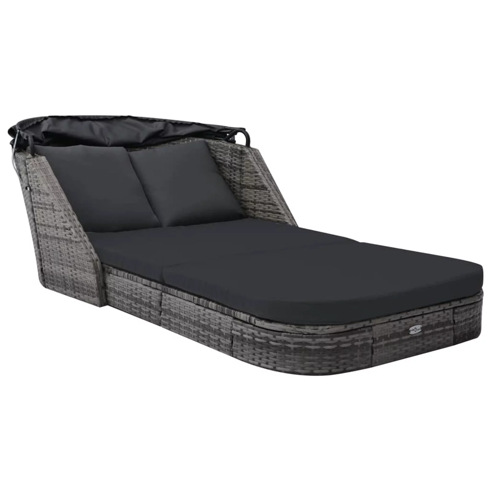 Anself Outdoor Sun Lounger with Canopy and Cushions Poly Rattan Sun Bed for Patio, Poolside, Balcony, Backyard, Garden 80.3 x 38.2 x 25.2 Inches (L x W x H)