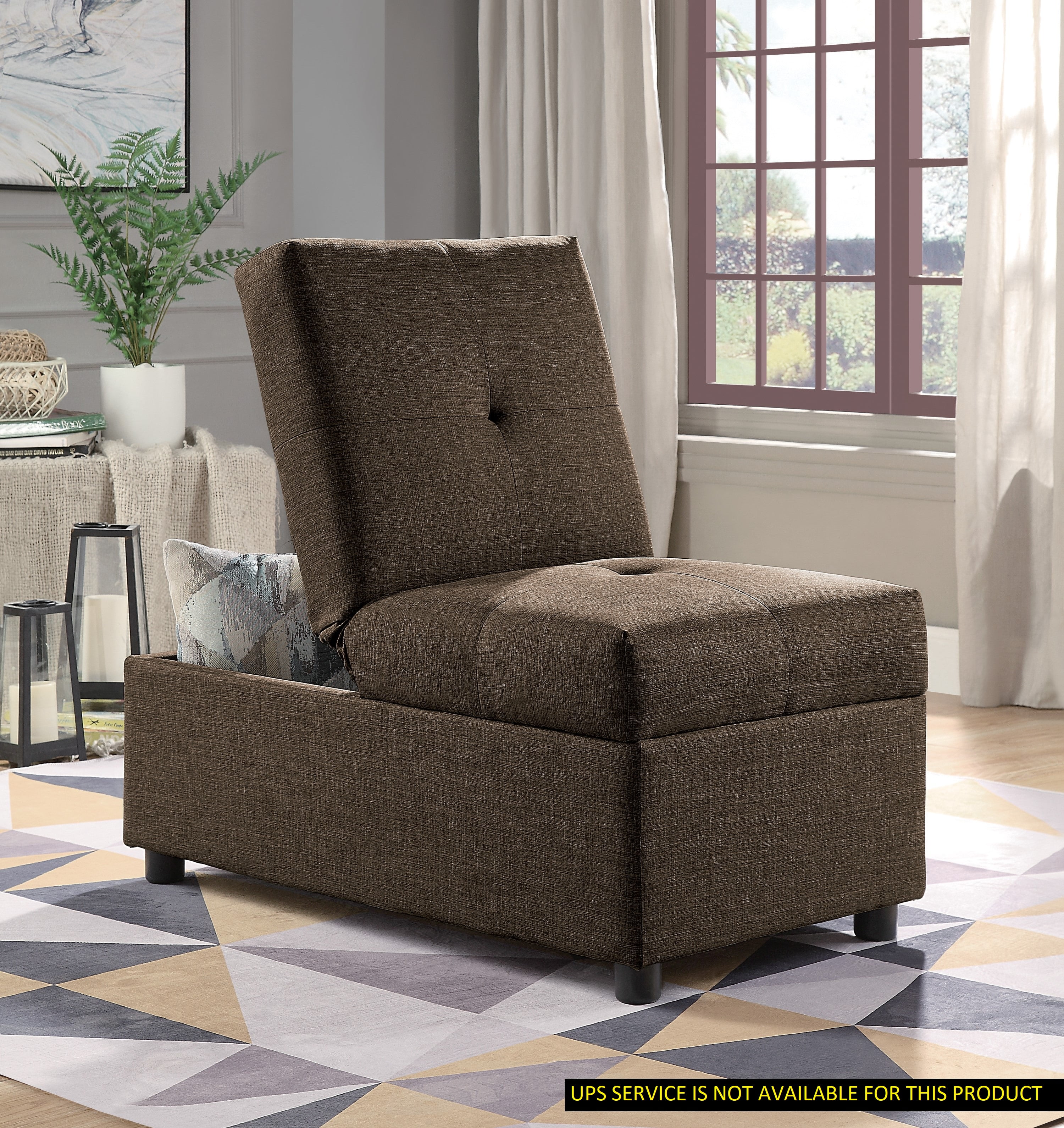 Docooler Brown Color Stylish 1pc Storage Ottoman Convertible Chair Foam Cushioned Fabric Upholstered Solid Wood Plywood Frame Living Room Furniture