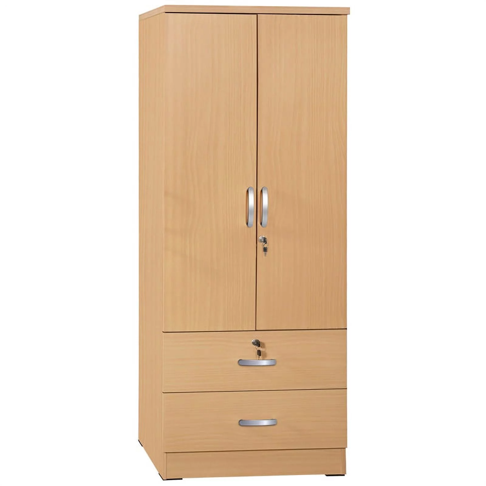 Pemberly Row Wood 2-Door Wardrobe Armoire with 2-Drawers in Maple