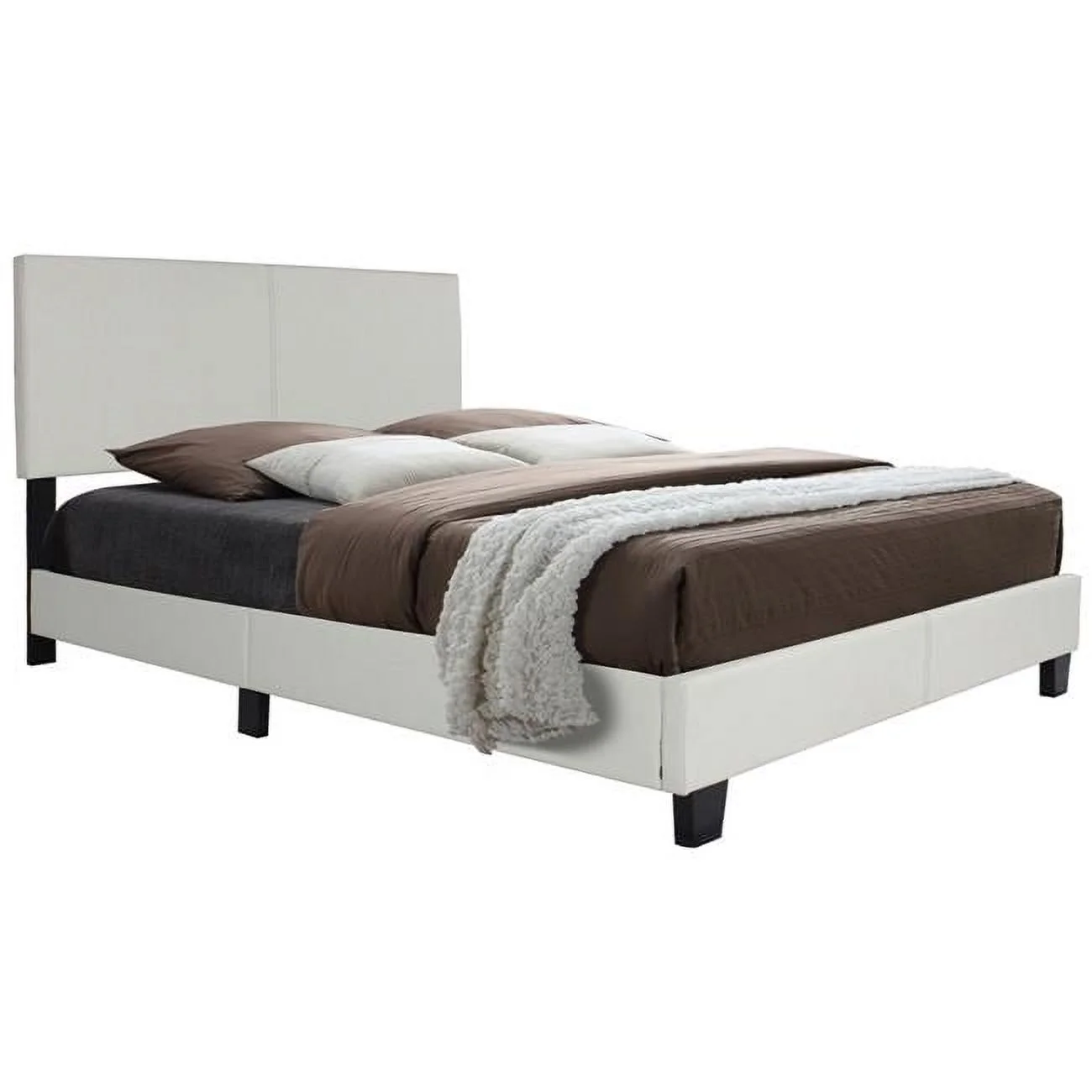 48 x 88 in. Nora Faux Leather Upholstered Full Size Panel Bed, White