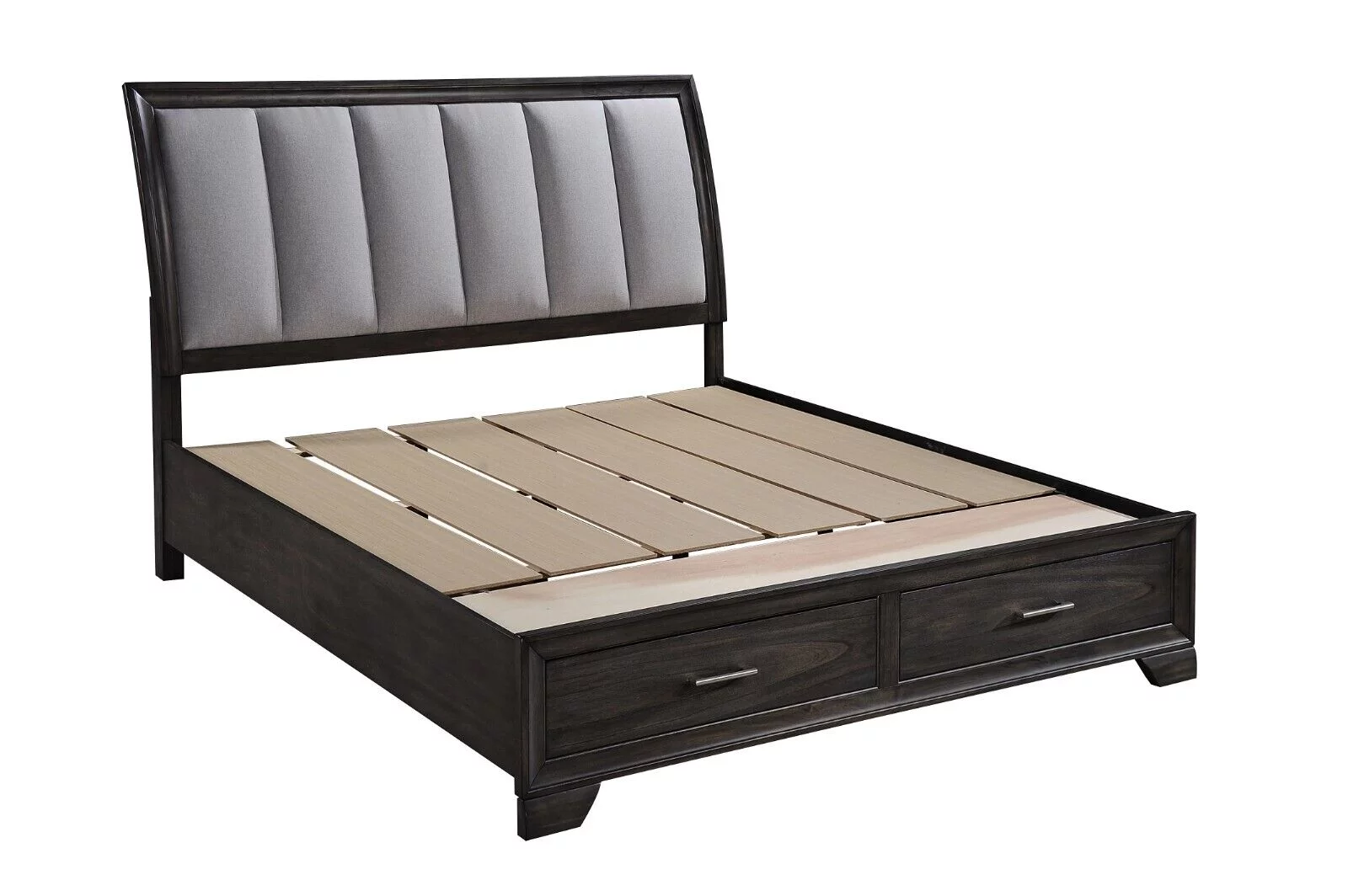 Modern Glam Style 1pc Fabric Upholstered Storage Drawers Queen Size Platform Bed Brown Gray Finish Bedroom Furniture