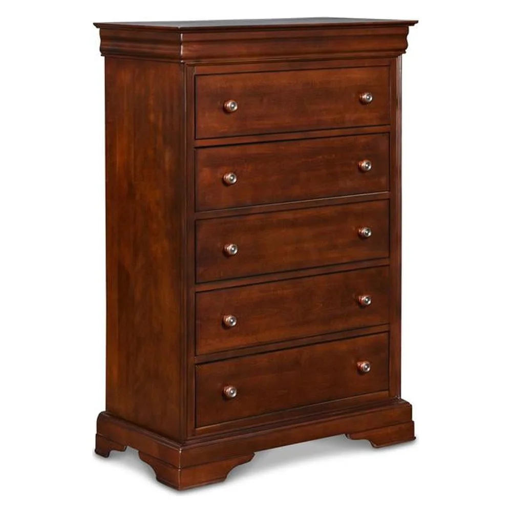 New Classic Furniture Versailles Solid Wood 5-Drawer Lift Top Chest in Bordeaux Cherry