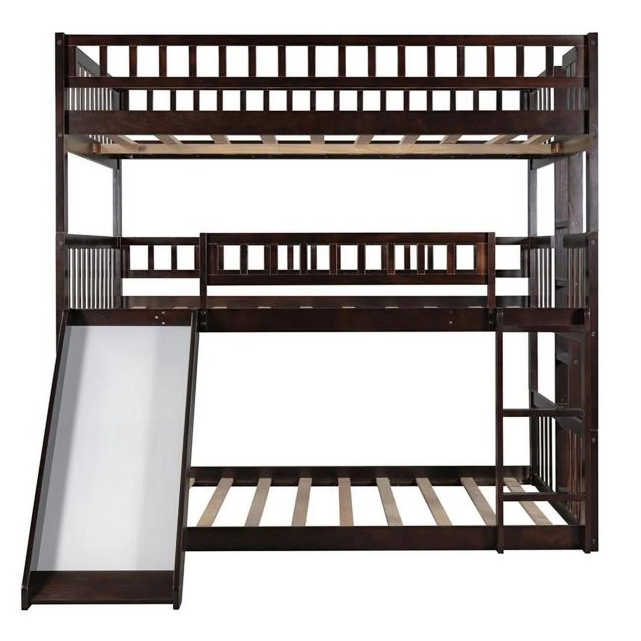 HomeRoots 403965 Full Over Full Over Full Contemporary Bunk Bed with Slide, Espresso