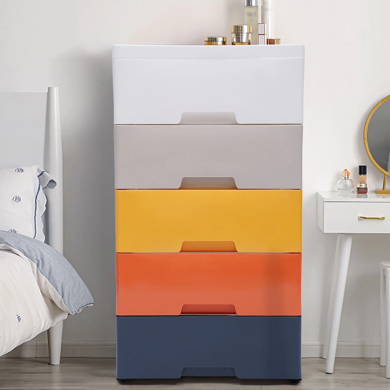 ZhdnBhnos 5 Tiers Drawers Dresser Plastic Chest Storage Cabinet Tower Vertical Stackable Closet Wardrobe Organizer for Bedrooms Living Room