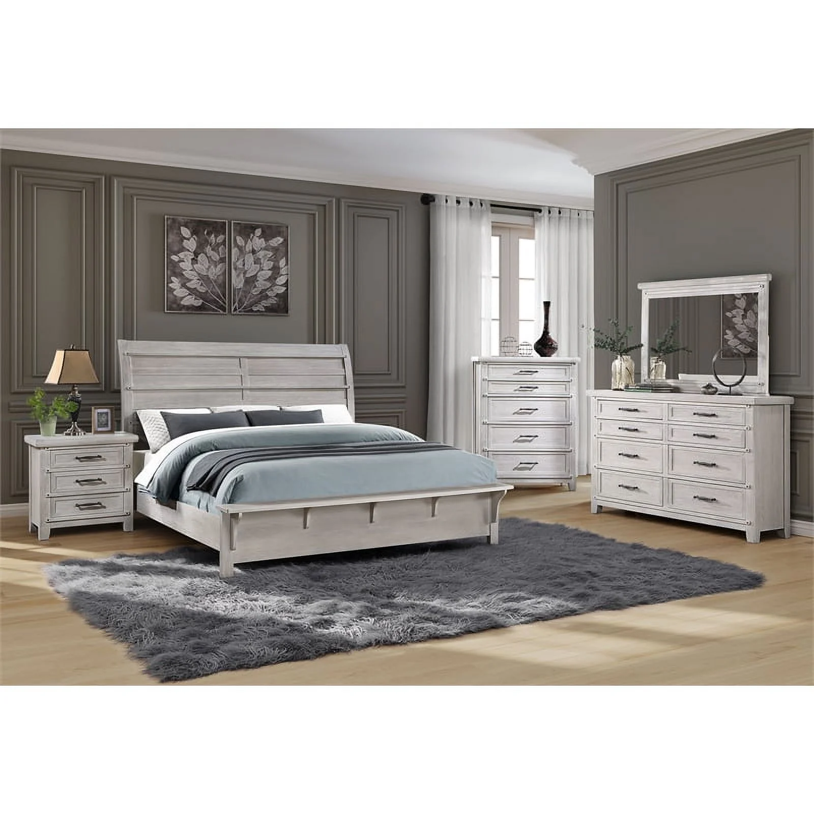 Global Furniture USA Levi White Oak Queen Bed with Sleigh Headboard