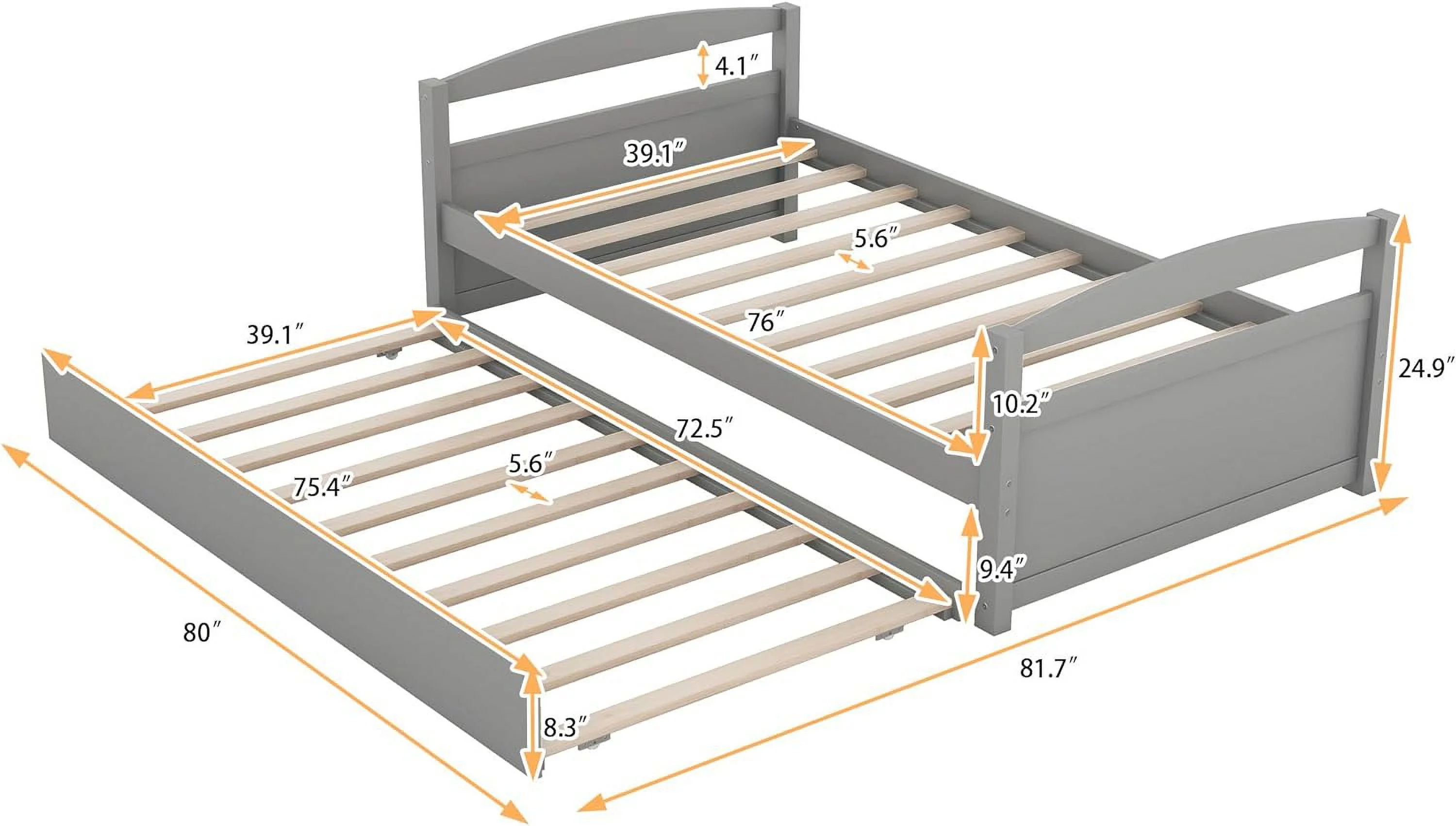 Size Daybed With Trudle,Wood Day Beds With Trudle Bed For Livig Room,Bedroom,Guest Room(Gray)
