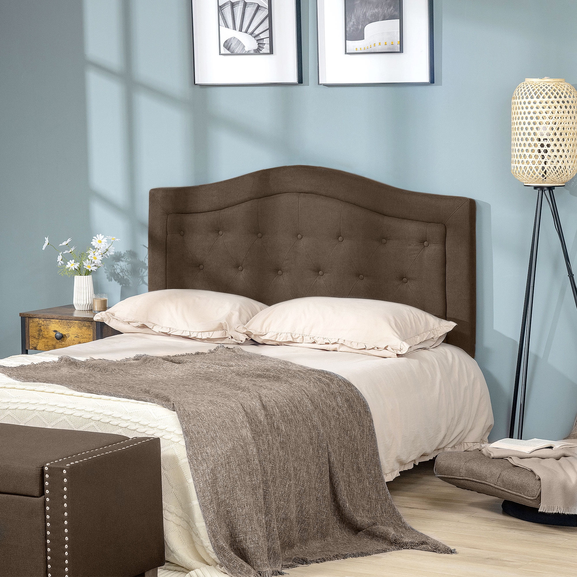 HOMCOM Upholstered Headboard, Button Tufted Bedhead Board, Home Bedroom Decoration for Full-Sized Beds, Brown