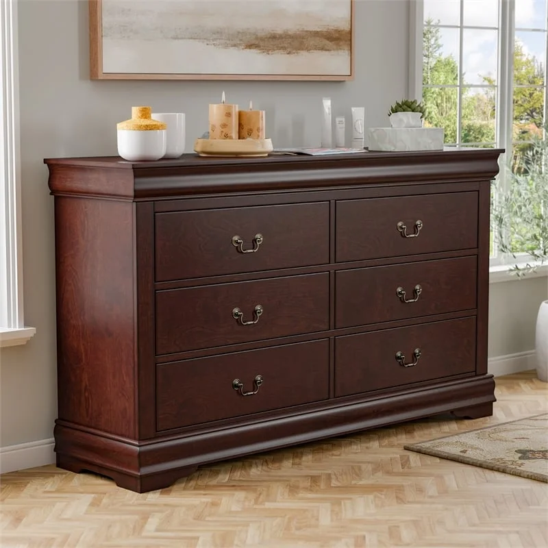Furniture of America Toni Transitional Wood 6-Drawer Dresser in Cherry
