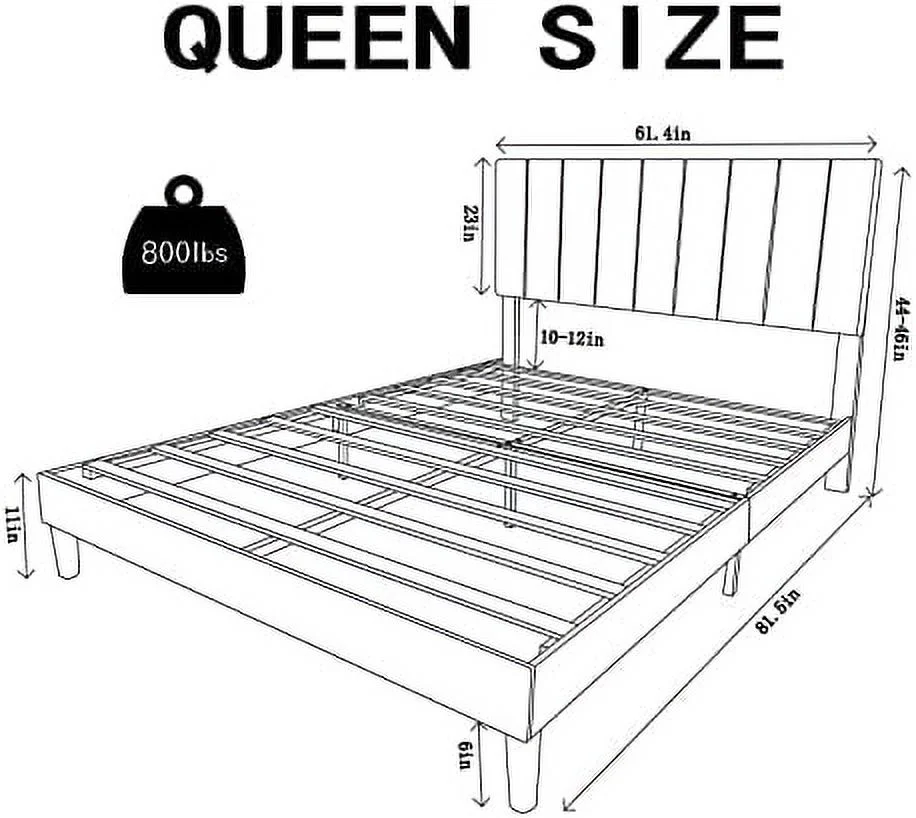 YZboomLife Full Platform Bed Frame Black Velvet Upholstered Bed Frame with Vertical Geometric Adjustable Headboard Wooden Slats Support No Box Spring Needed Mattress Foundation Easy Assem