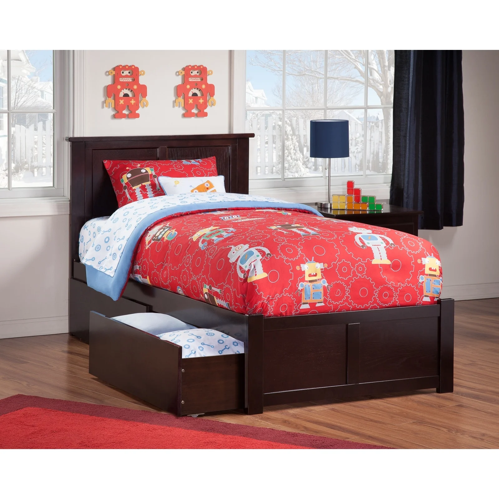 AFI Madison Twin XL Platform Bed with Footboard and 2 Drawers in Espresso