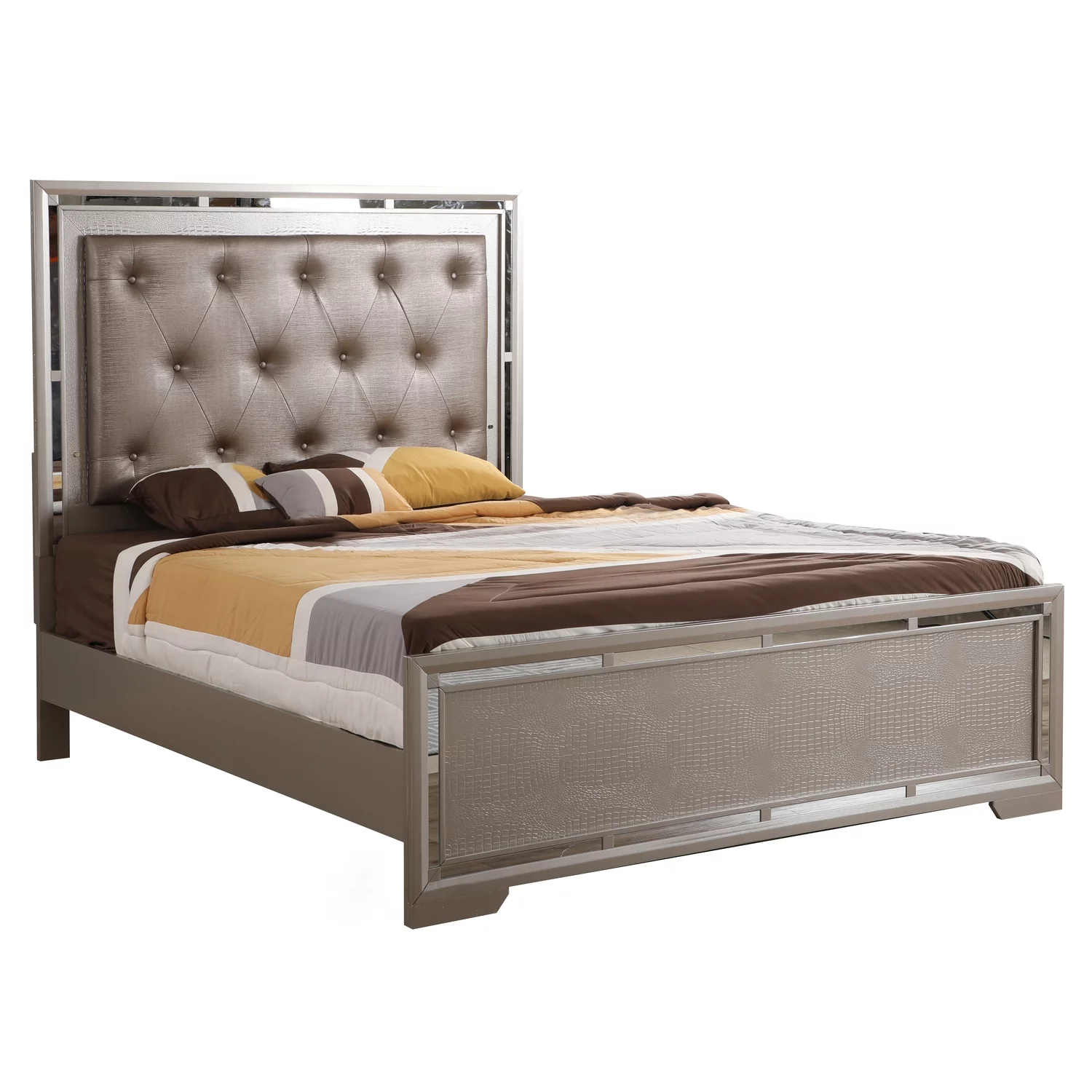 Maykoosh Handmade Home G6800A-QB Queen Bed ( 3 Boxes) , Silver Champagne