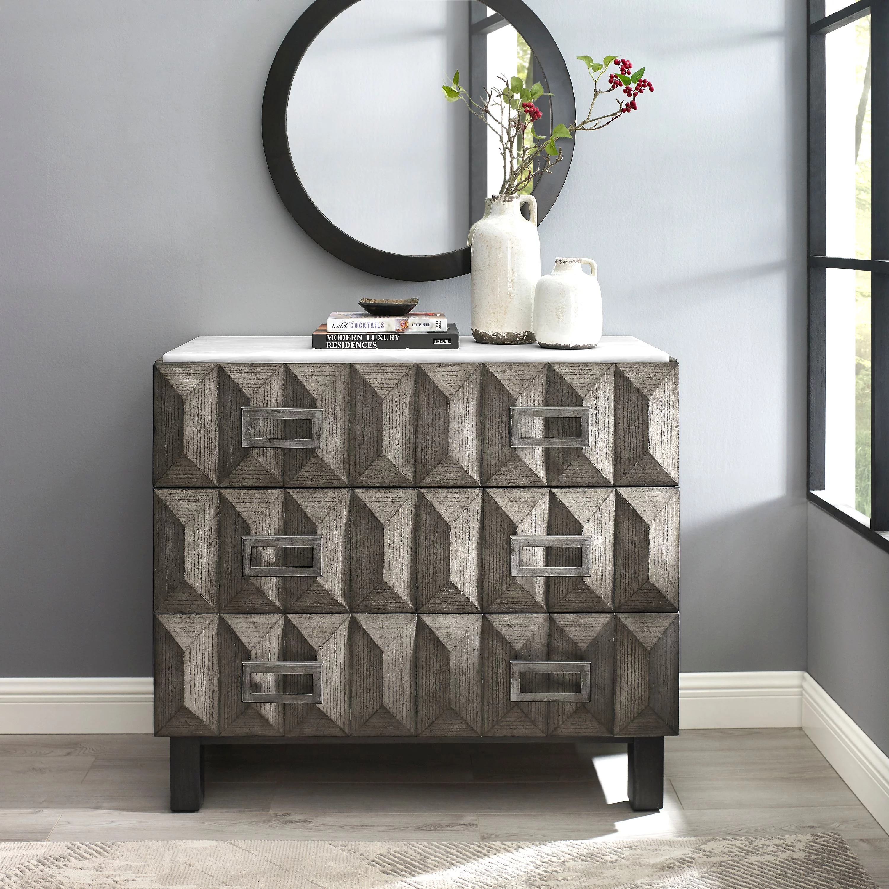 Home Meridian Geometric Three Drawer Chest