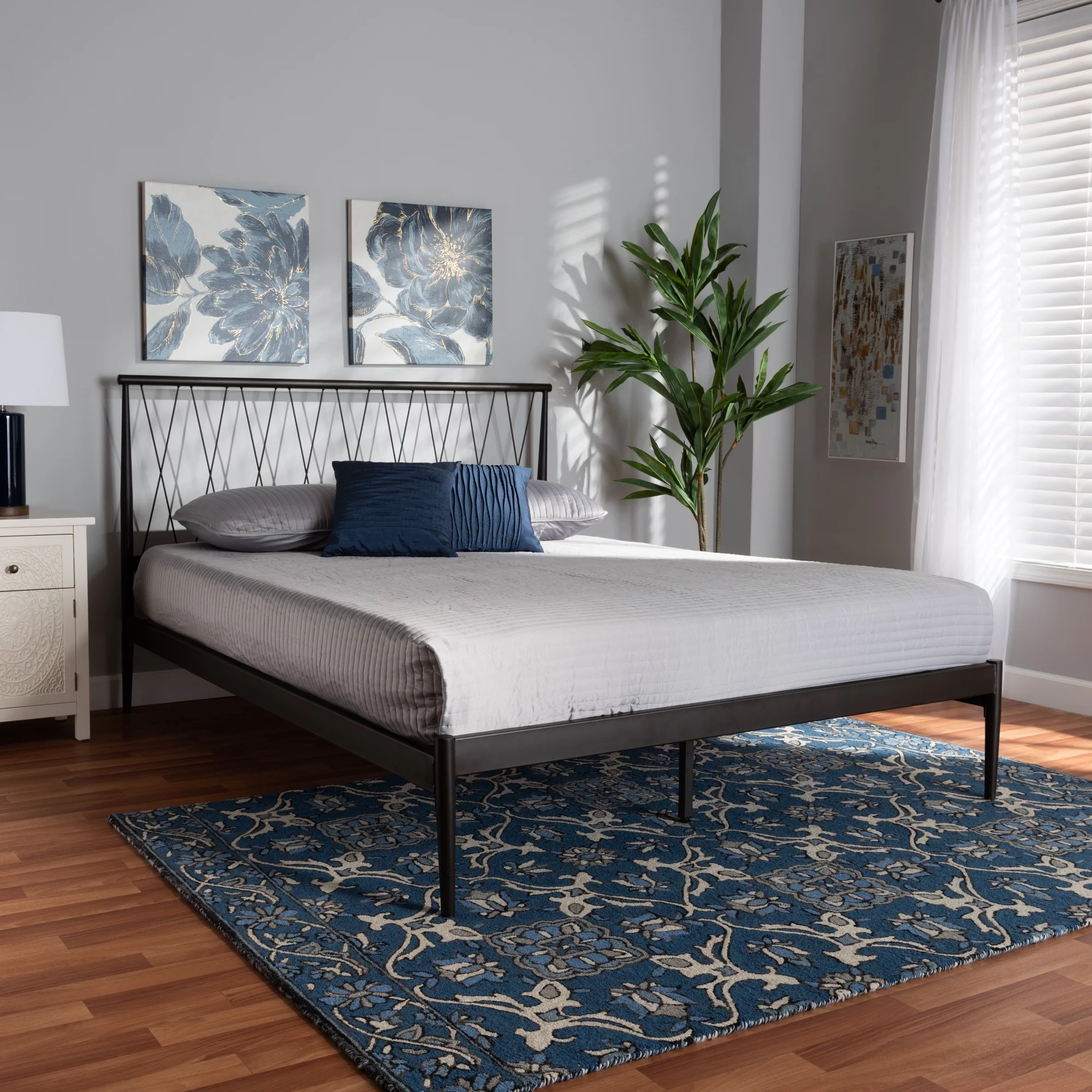 Baxton Studio Nano Modern and Contemporary Black Finished Metal Queen Size Platform Bed