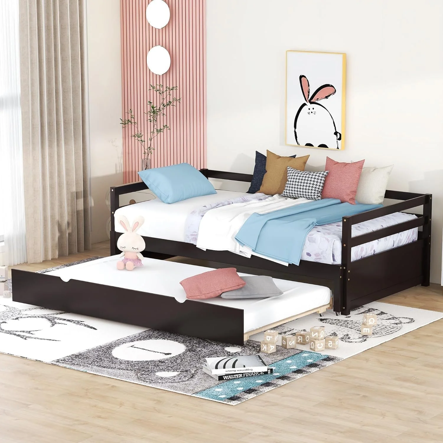 Exedable Daybed Wih rudle, Wood o Dble Daybed Wih Pull rudle, rudle Daybed For Kids ees, Exedig Sofa Bed For Livig Room, Bedroom, Gues Room,Espresso