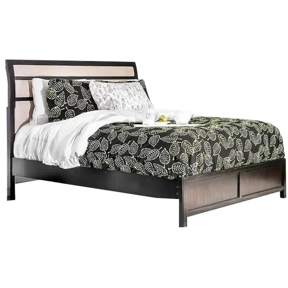 Platform California King Bed with Sleigh Headboard, Dark Brown and Beige- Saltoro Sherpi
