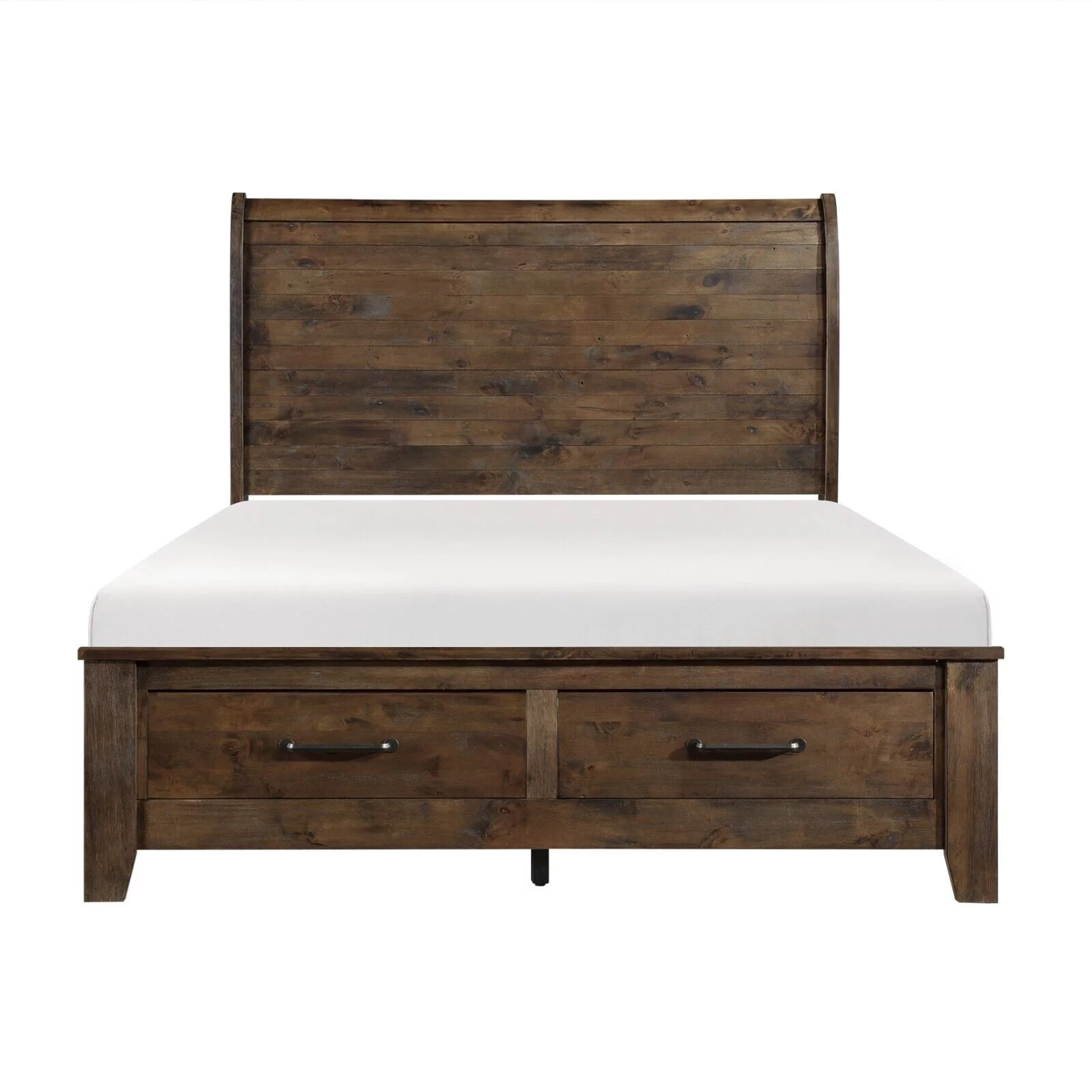 Classic Style 1pc Platform King Bed with Footboard Storage, All Solid Rubberwood Brown Bedroom Furniture