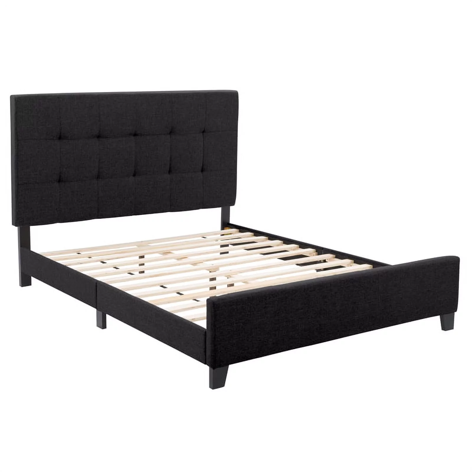 CorLiving Ellery Black Engineered Wood and Fabric Tufted Queen Bed