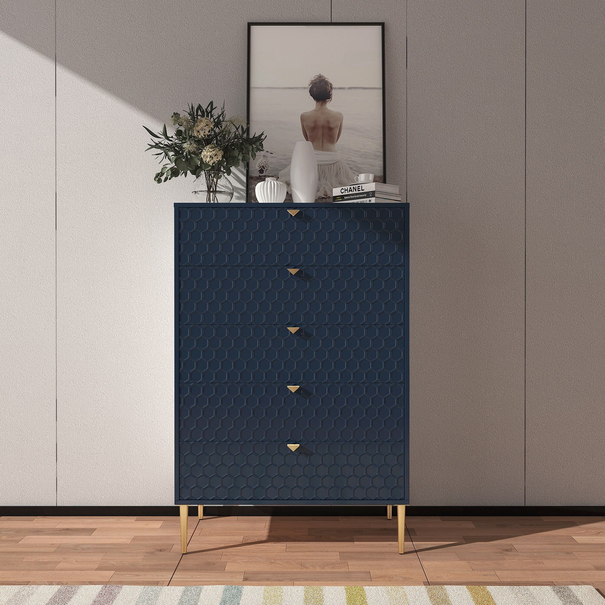 Clihome Morden Wood Furniture 5-Drawer Dresser Green