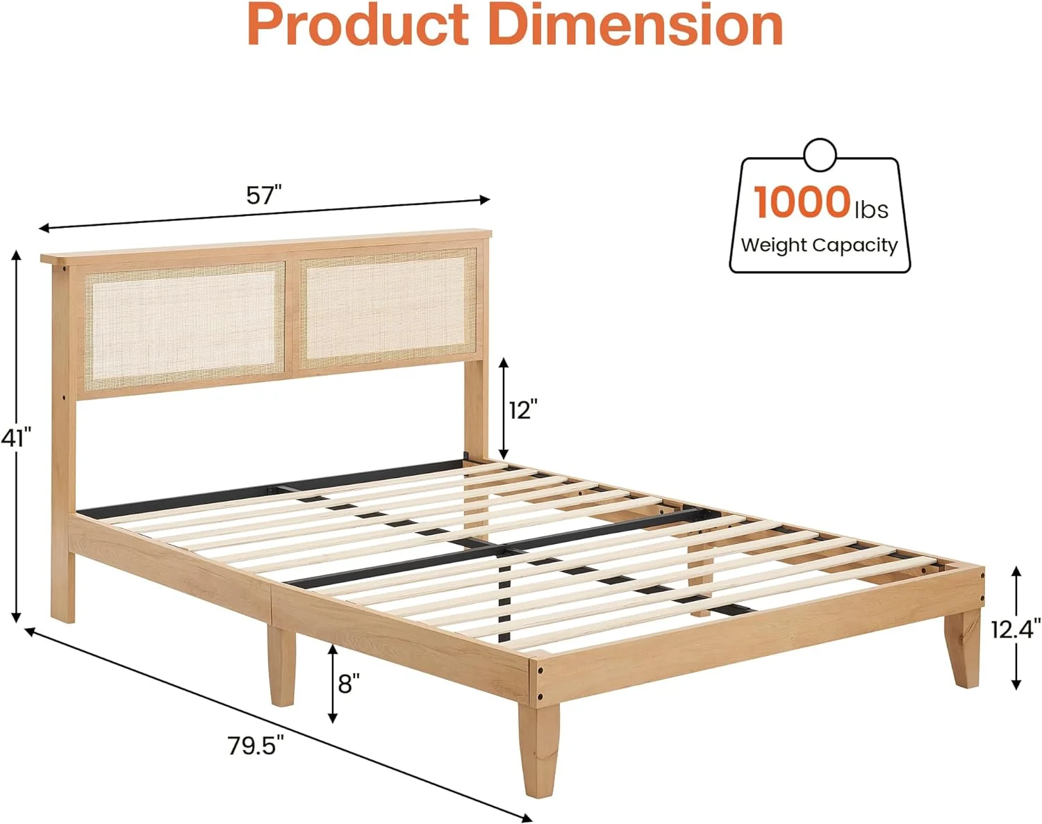 Inch Deluxe Solid Wood Bed Frame Wih LED Lighs & Raan Headboard & Wooden Suppor Legs, Modern Plaform Bed Frame, No Box Spring Needed, Easy Assembly (Whie Oak-Recangle, Full)