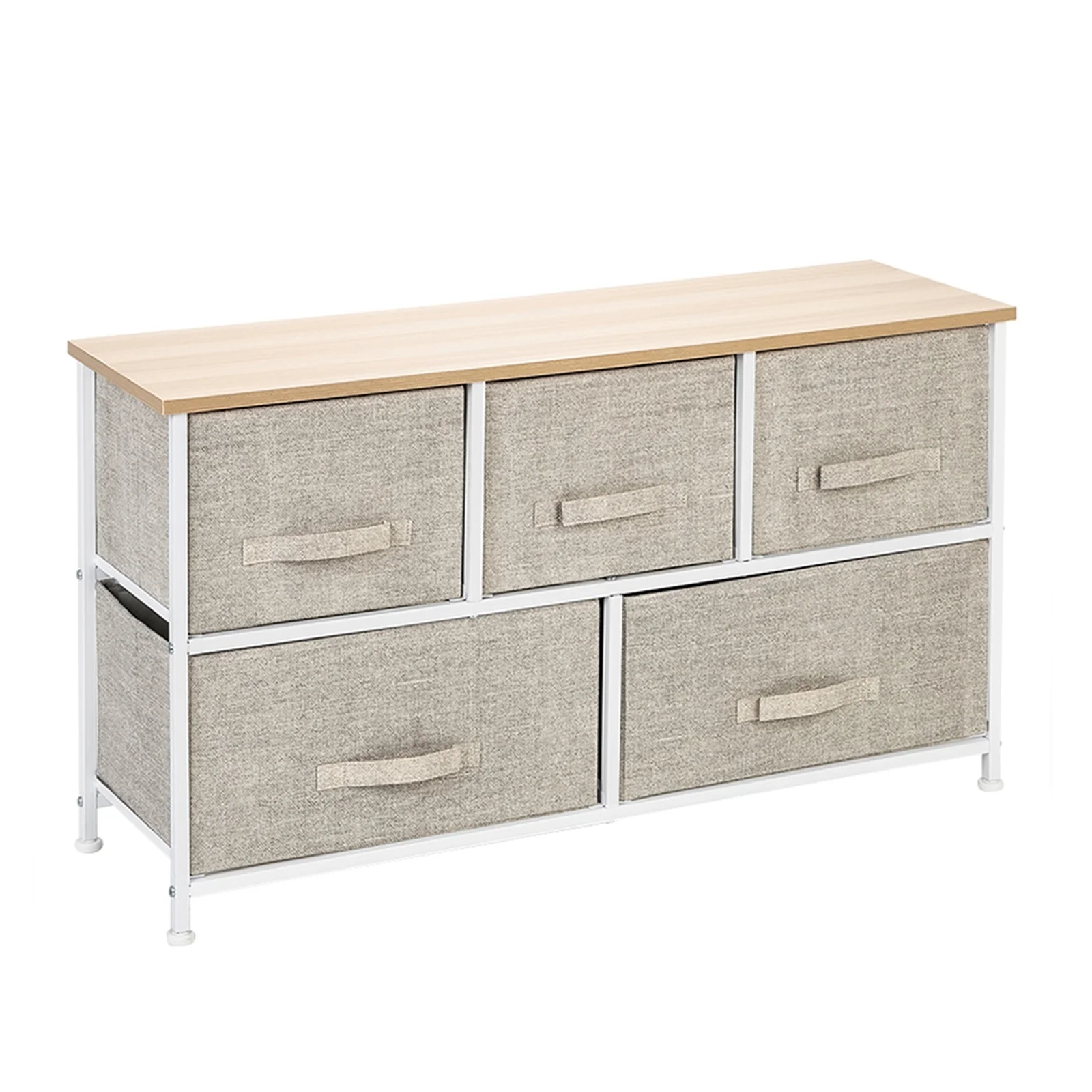 Inq Boutique 2-Tier Wide Closet Dresser, Nursery Dresser Tower With 5 Easy Pull Fabric Drawers And Metal Frame