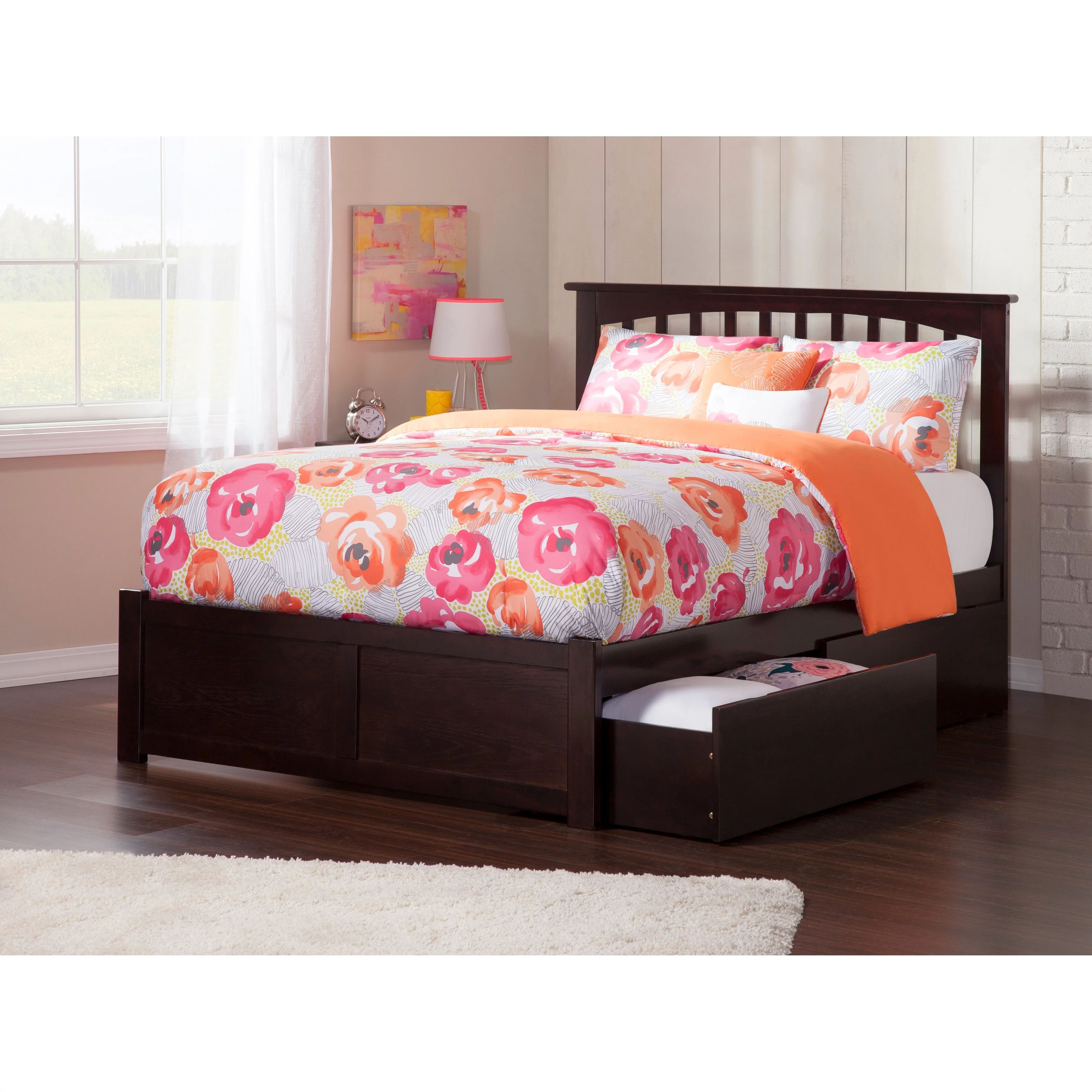 AFI Mission Queen Platform Bed with 2 Drawers in Espresso