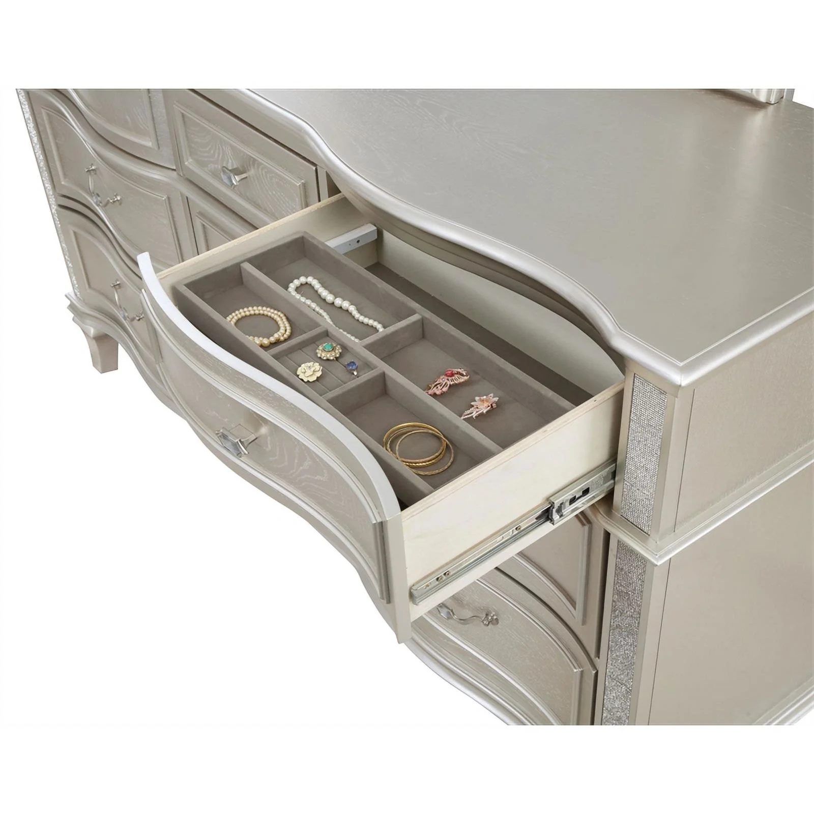 Pemberly Row Contemporary 9-Drawer Wood Dresser in Silver Oak