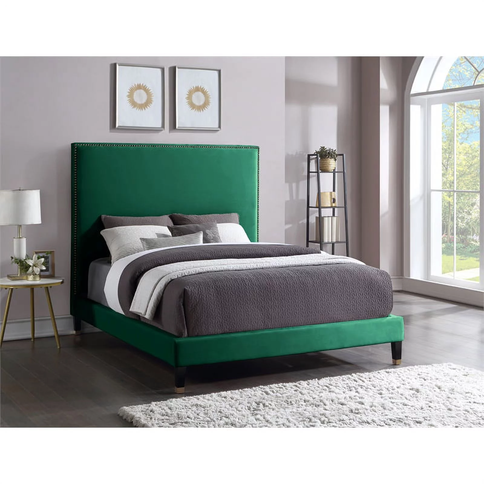 Meridian Furniture Harlie Green Velvet Queen Bed