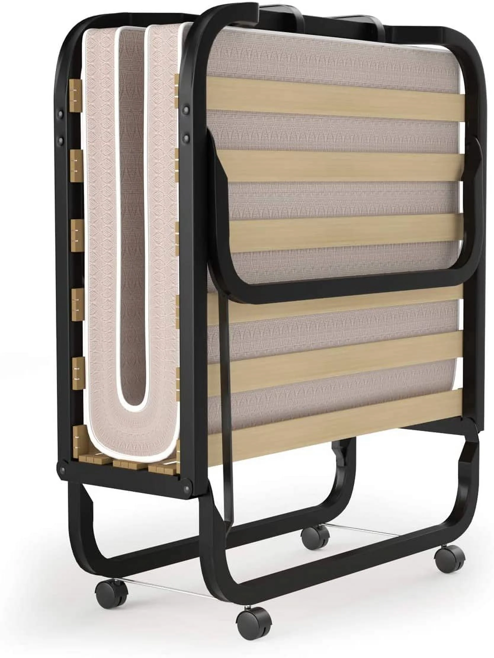 Rollaway Folding Bed with 4 Inch Mattress for Adults  Foldable Portable Guest Bed with Memory Foam Mattress & Sturdy Metal Frame  Cot Size Fold up Bed on Wheels  Easy to Store  Made i