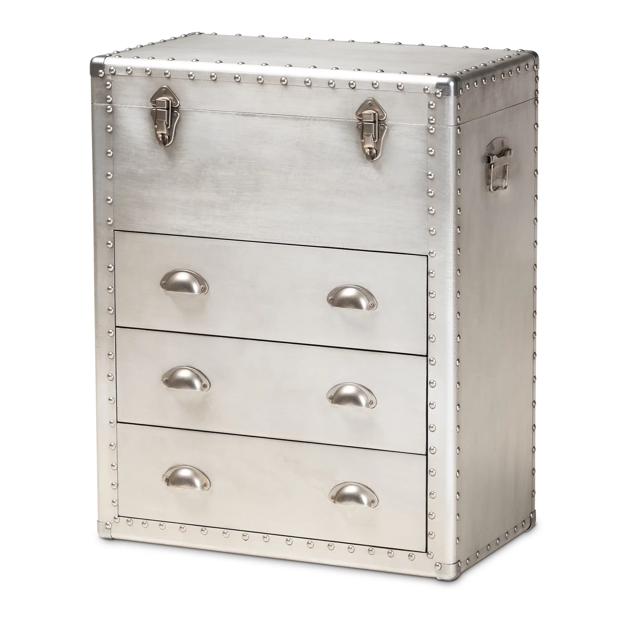 Baxton Studio 10 Gal Serge French Industrial Metal Drawer Chests, Silver