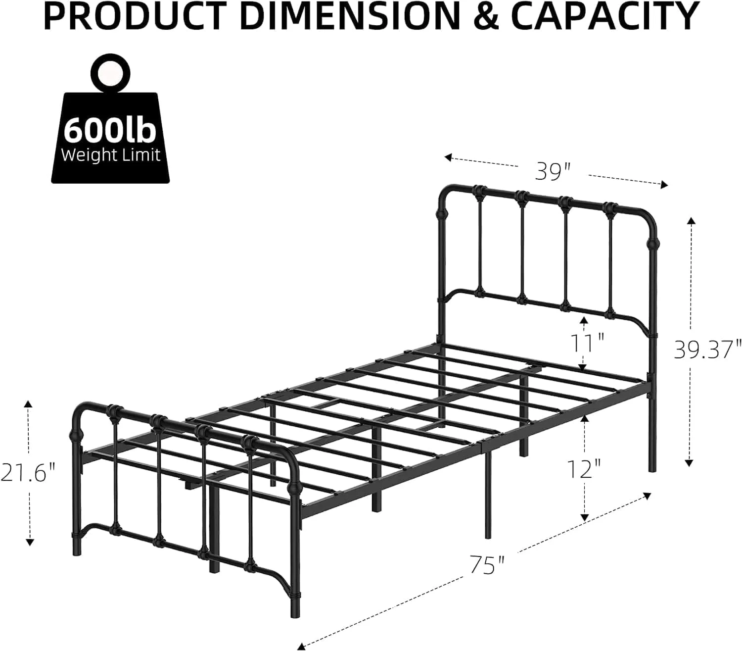Popular Twin Bed Frame Metal Platform Bed with Headboard and Footboard  Metal Bed Frame Heavy Duty Steel Slat Mattress Foundation with Storage/No Box Spring Needed/Tool-Free Easy Assembly