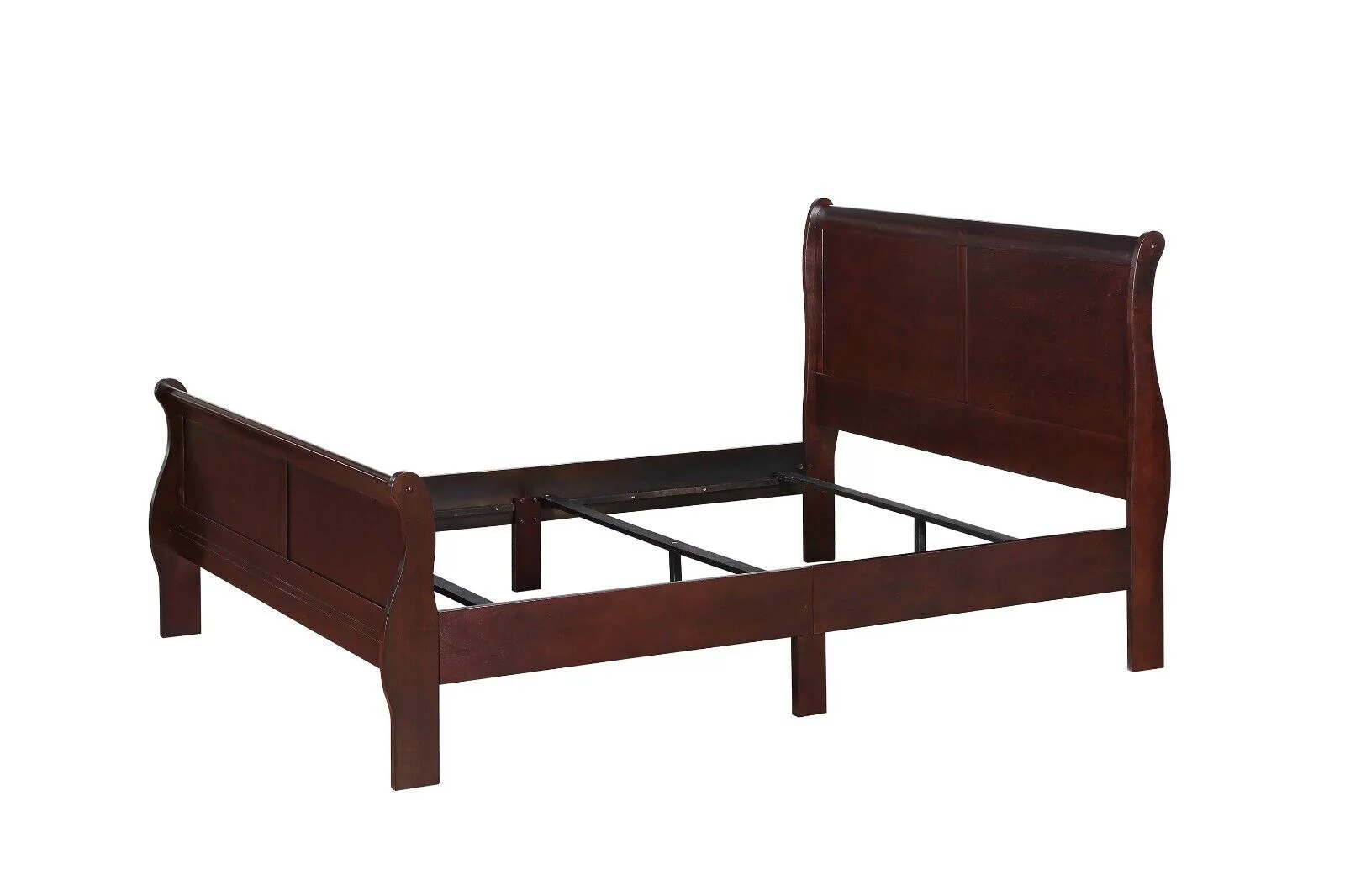 1pc Louis Philip Collection Queen Size Panel Bed Cherry Brown Finish Wooden Bedroom Furniture