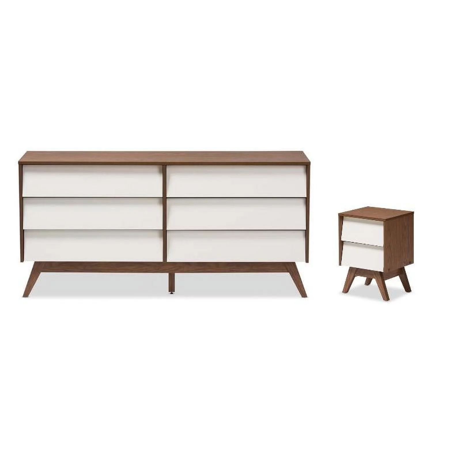 Home Square 2 Piece Bedroom Set with Dresser and Nightstand in White and Walnut