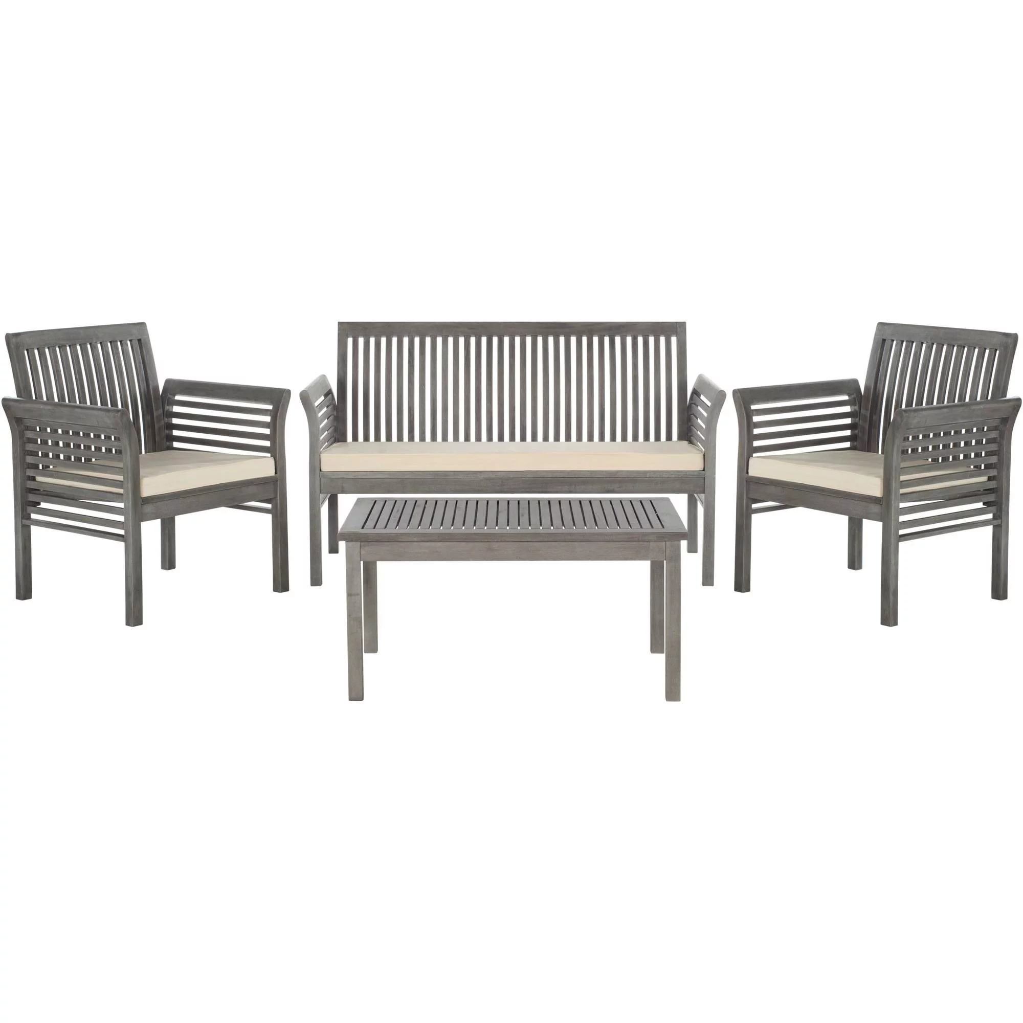 Safavieh Carson 4-Piece Outdoor Set, Grey Wash/Beige