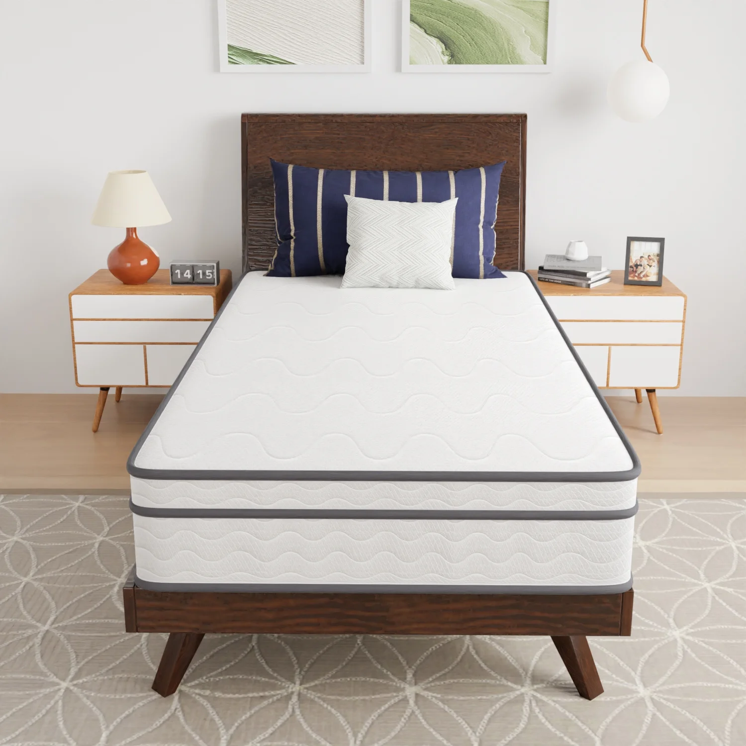 PayLessHere 10 Inch Innerspring Twin Mattress Medium Firm Hybrid Mattress with Removable Cover CertiPUR-US Certified Bed-in-a-Box Pressure Relief Foam Mattress,Fiberglass FreeWhite