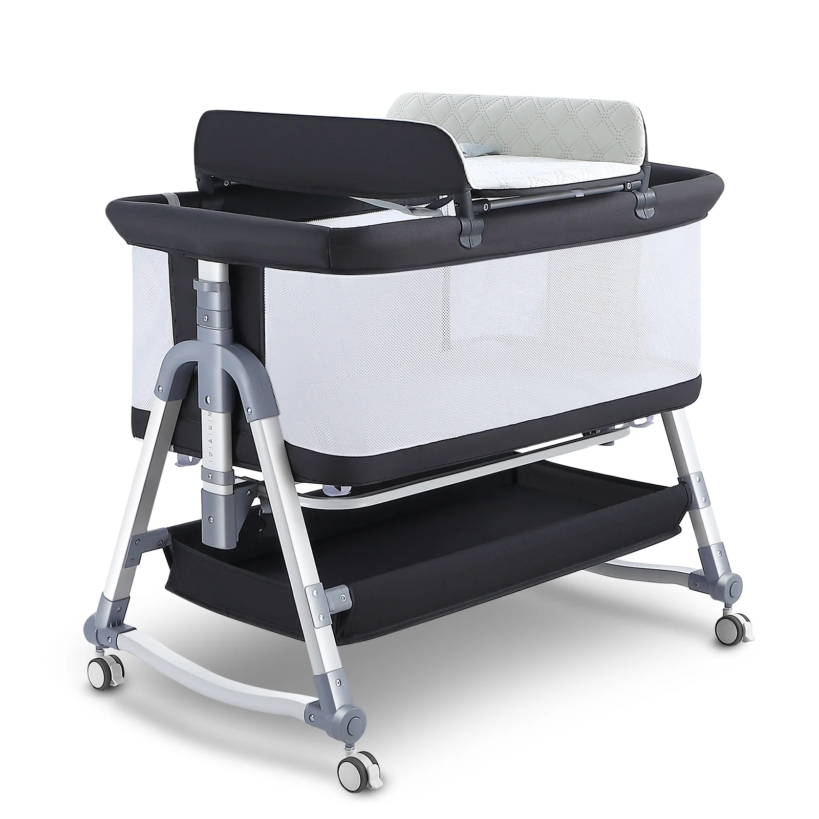 Uuoeebb Baby Bassinet Portable Fold Bedside Sleeper Adjustable 5-Level Height for Newborn