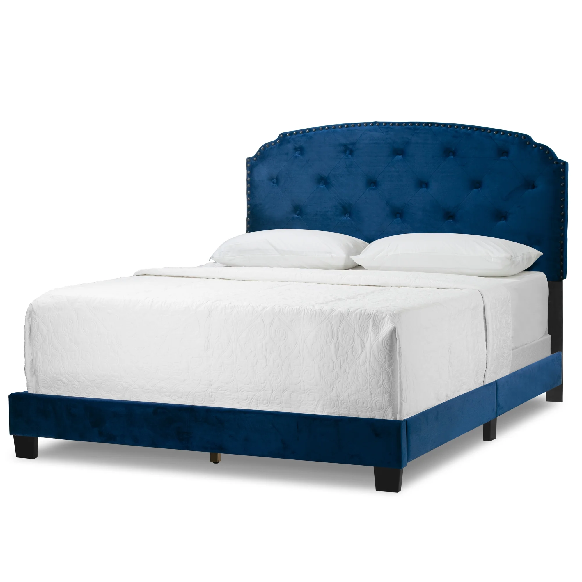 Glamour Home Arin Queen Bed with Button Tufting and Nail Head Trim in Blue