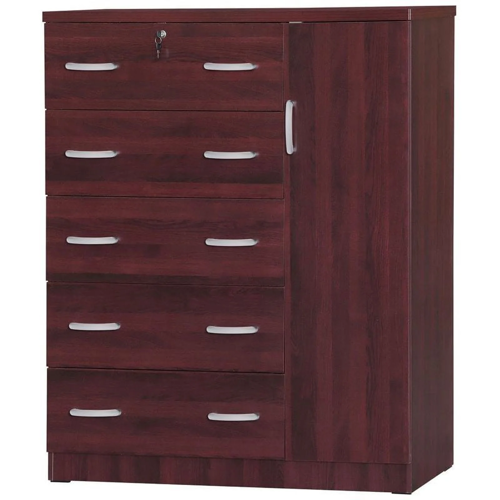 Home Square 2-Piece Set with Twin Captains Bed & Tall Chest Wardrobe in Mahogany