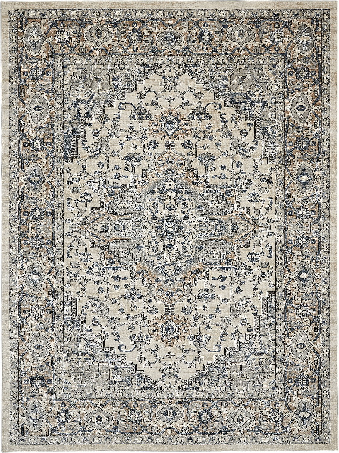 Nourison Concerto Ivory/Grey 10' x 14' Area Rug, Transitional, Persian, Bed Room, Living Room, Dining Room, Kitchen, Easy Cleaning, Non Shedding,
