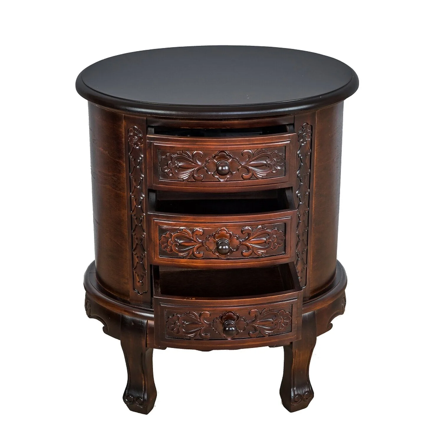 Benjara Wooden Chest with 3 Drawer and Scrolled Details, Dark Brown