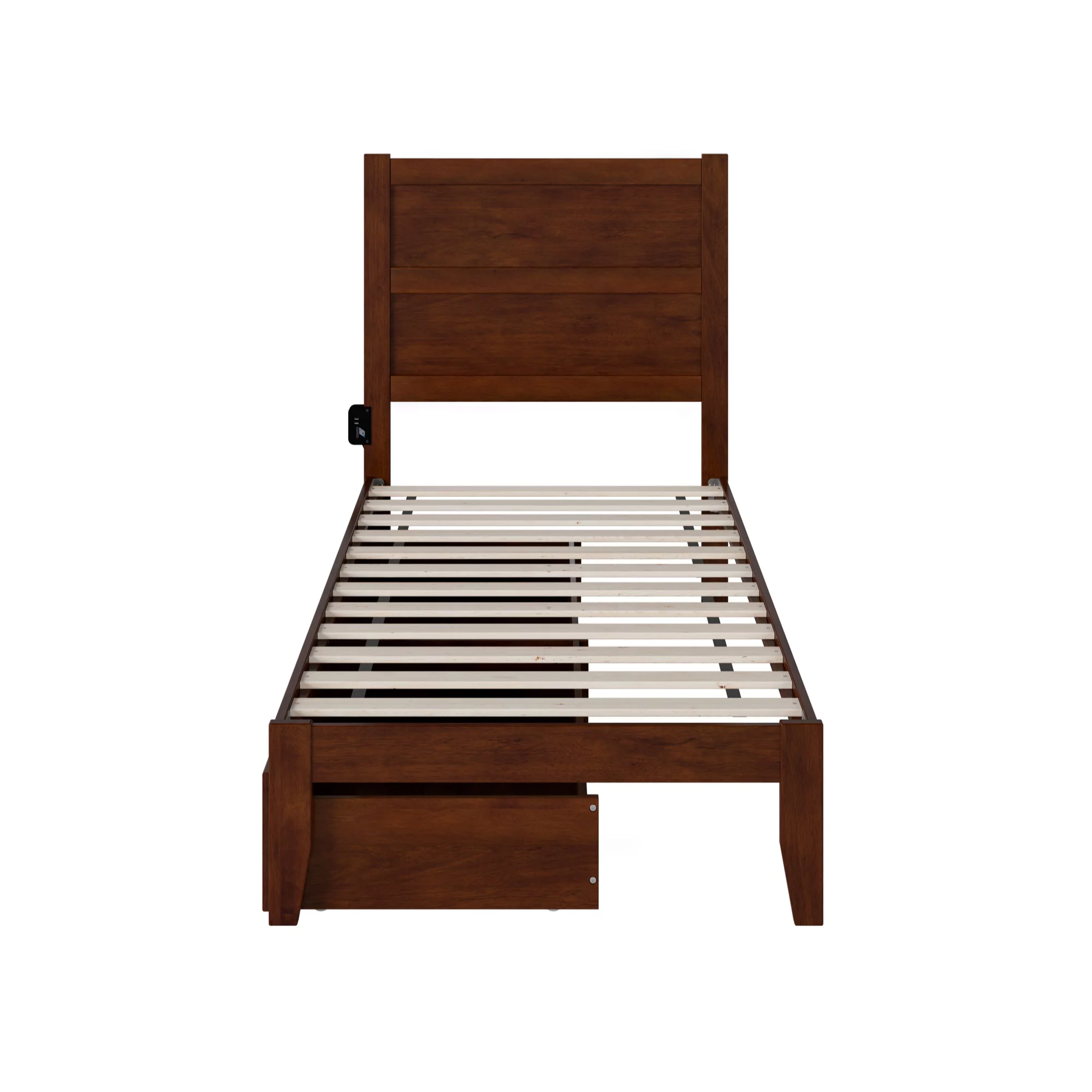 AFI NoHo Modern Solid Wood Twin Bed with 2 Storage Drawers in Walnut
